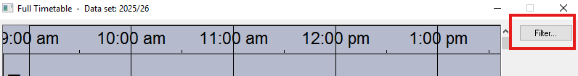 A screenshot from CMIS showing the Filter button on a Timetable window.