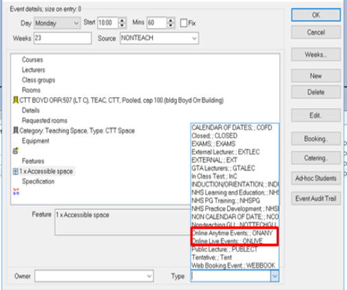 A screenshot from CMIS showing an event window, highlighting the Type field.