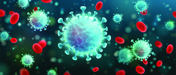 Photo of coronavirus with red and blue background