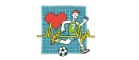Cartoon person running and kicking a football with a heart rate monitor in front. 