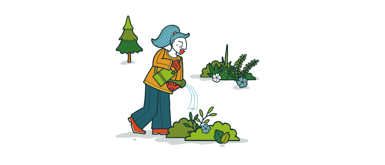 Cartoon person watering plants