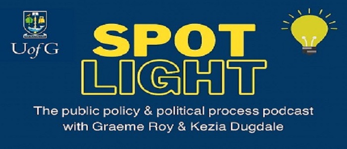 Spotlight image with the University of Glasgow logo and a lightbulb. With the public policy and political process podcast with Graeme Roy and Kezia Dugdale Source: School of Law (Ruth O'Donnell)